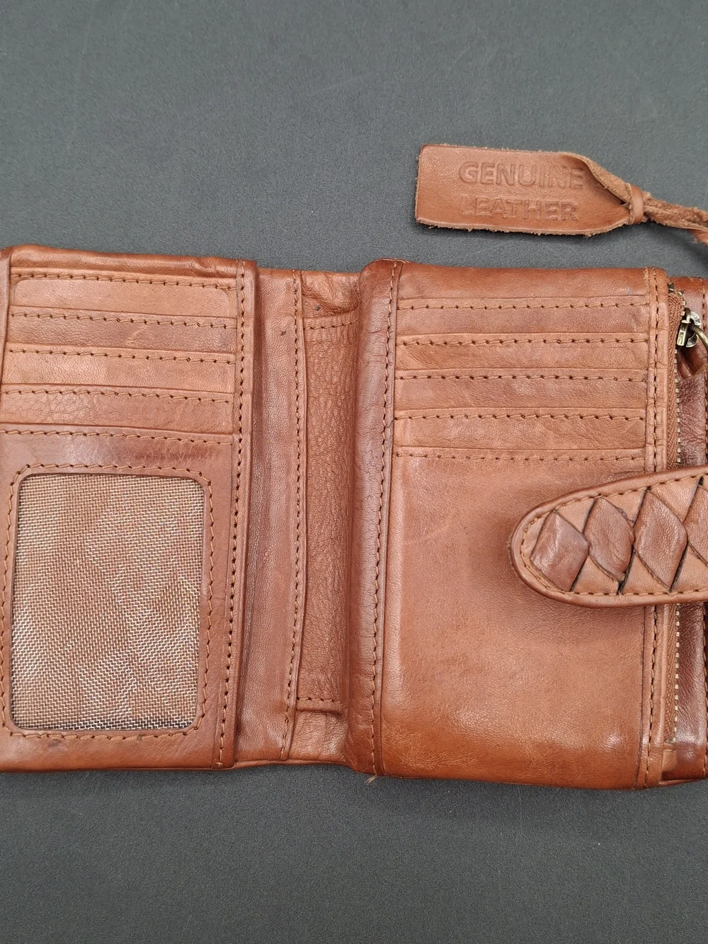 Women's Brown Leather Wristlet Wallet - Classic Braided Detail